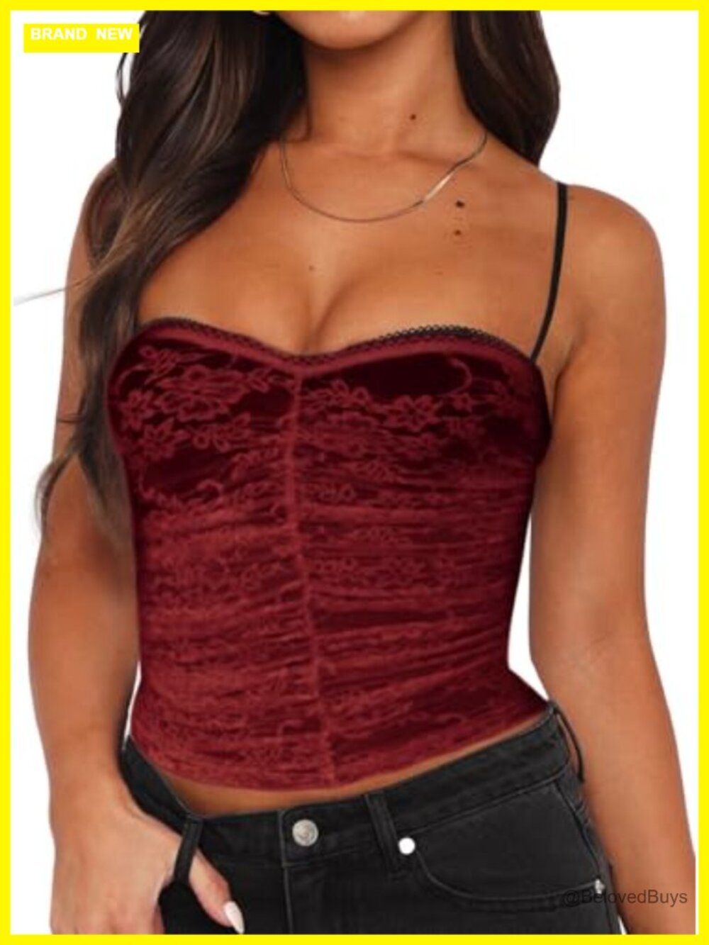 Lace Corset Crop Tank Top Built-in Bra Sleeveless Cami for Date Night Club